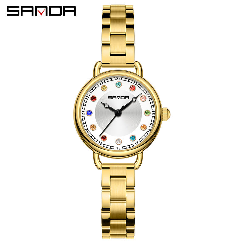 Sanda Women’s Multi-Color Diamond Quartz Watch – Small Dial, Waterproof Casual Watch