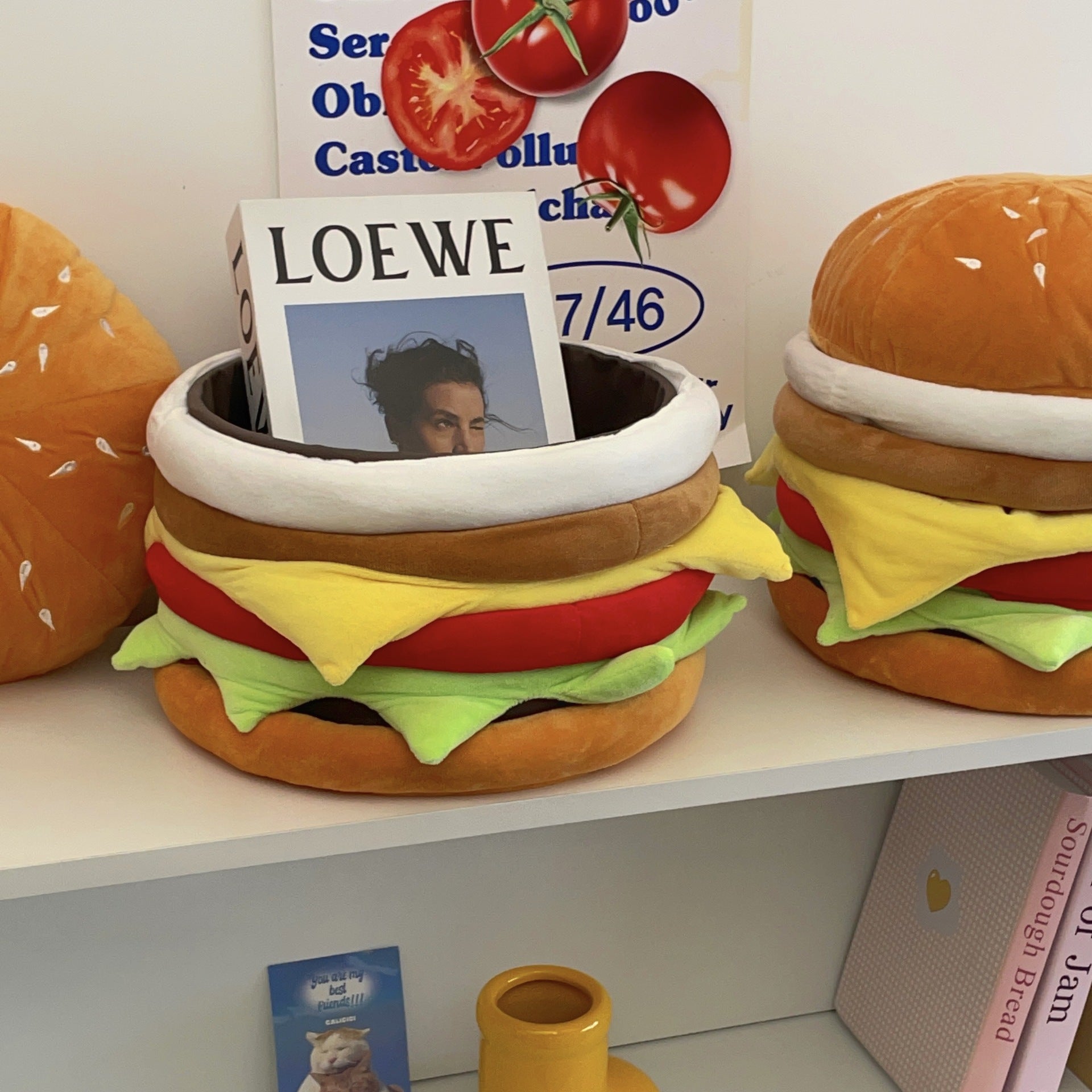 Cute Hamburger Storage Stool for Kids – Plush Toy Organizer & Toddler Seat