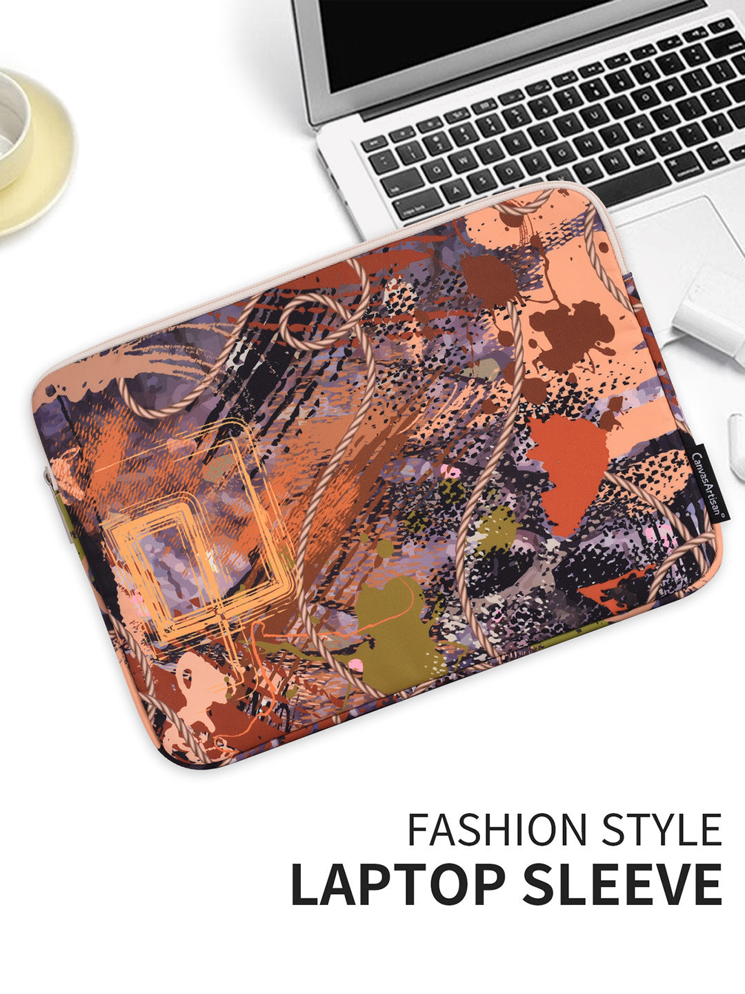 Orange Abstract Art Laptop Sleeve – Waterproof Shockproof Polyester Case for 11–15 Inch Laptops