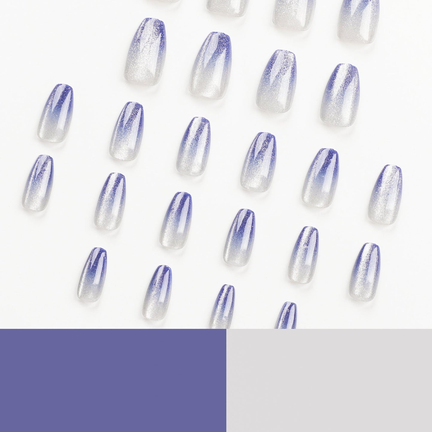 Blue Glitter Gradient Press-On Nails – Medium Coffin Shape, Glossy Finish, Glue-On