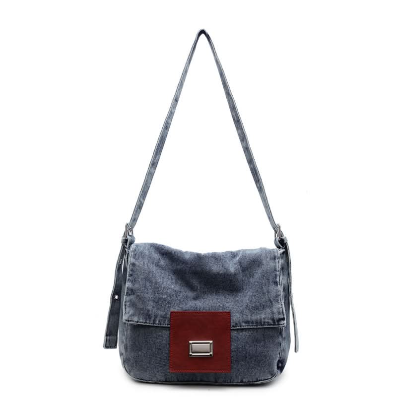 Women's Retro Denim Baguette Bag – Large-Capacity Shoulder & Crossbody Underarm Bag