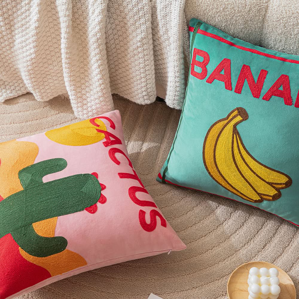 New Arrival Alphabet Fruit Embroidery Pillow