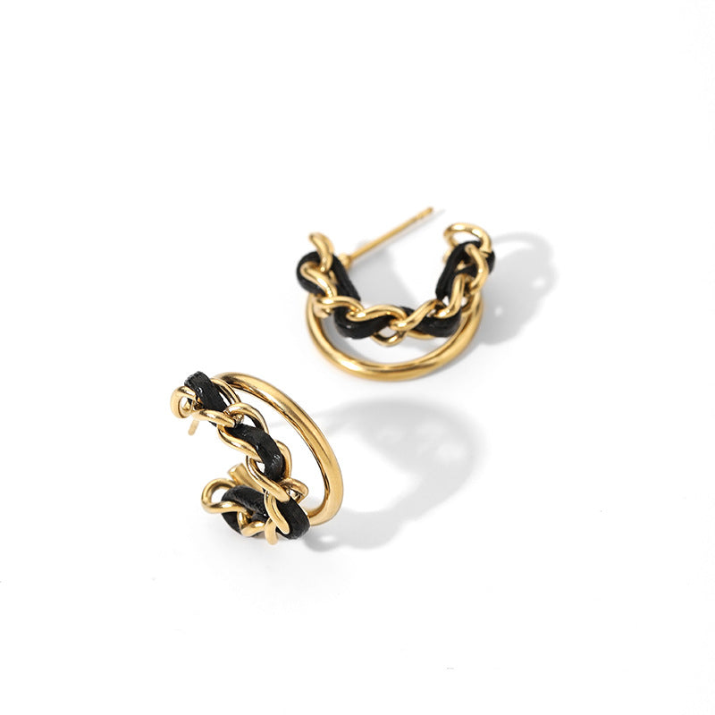 Black & Gold Geometric Earrings – Stainless Steel Minimalist Jewelry for Women