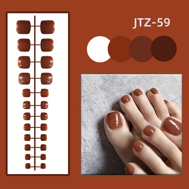 Glossy Toenail Nail Stickers – 24-Piece Finished Fake Nails Set