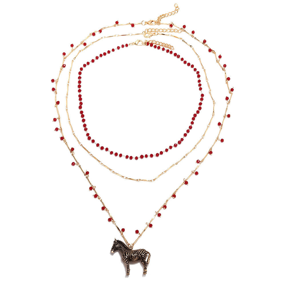 Luxury Multi-Layer Zebra Pendant Necklace – Handmade Retro Chain Jewelry for Women