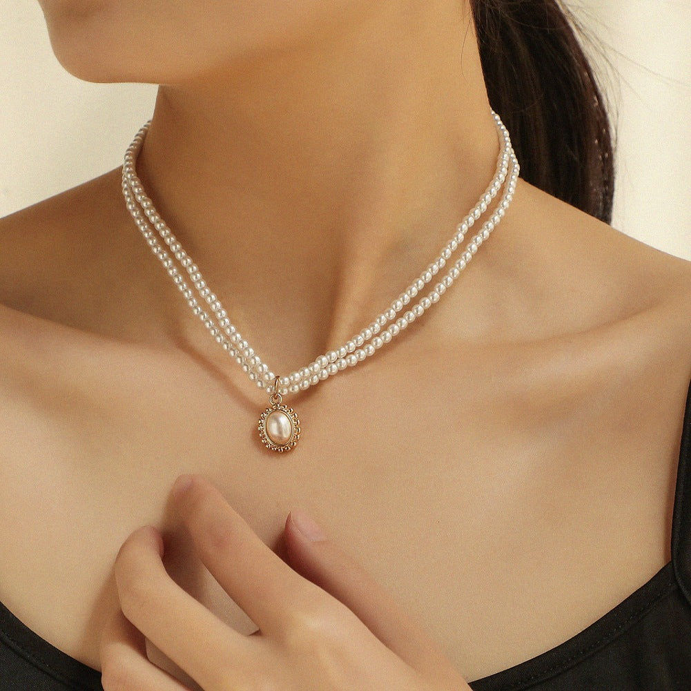 Baroque Pearl Choker Necklace – Retro Double-Layer Clavicle Chain for Women