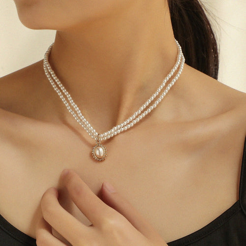 Baroque Pearl Choker Necklace – Retro Double-Layer Clavicle Chain for Women