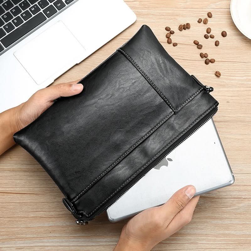 Men's Classic PU Leather Clutch Bag – Mobile Phone Bag with Zipper Closure
