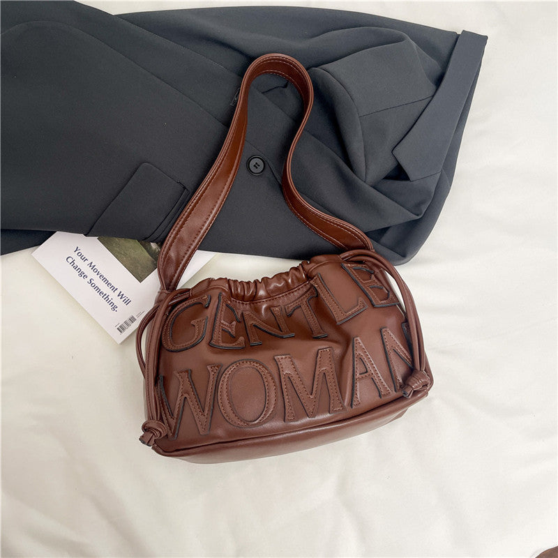 Women’s Embossed Dumpling Shoulder Bag – Retro Letter Design Handbag