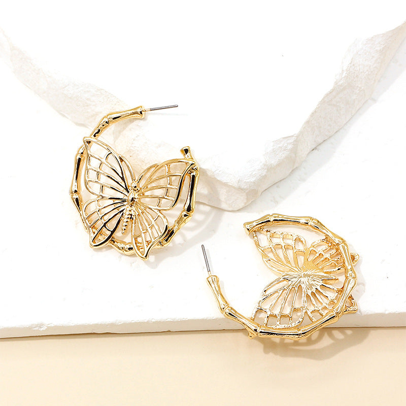 Women’s Gold-Plated Butterfly Earrings – Luxury Alloy Fashion Jewelry Design