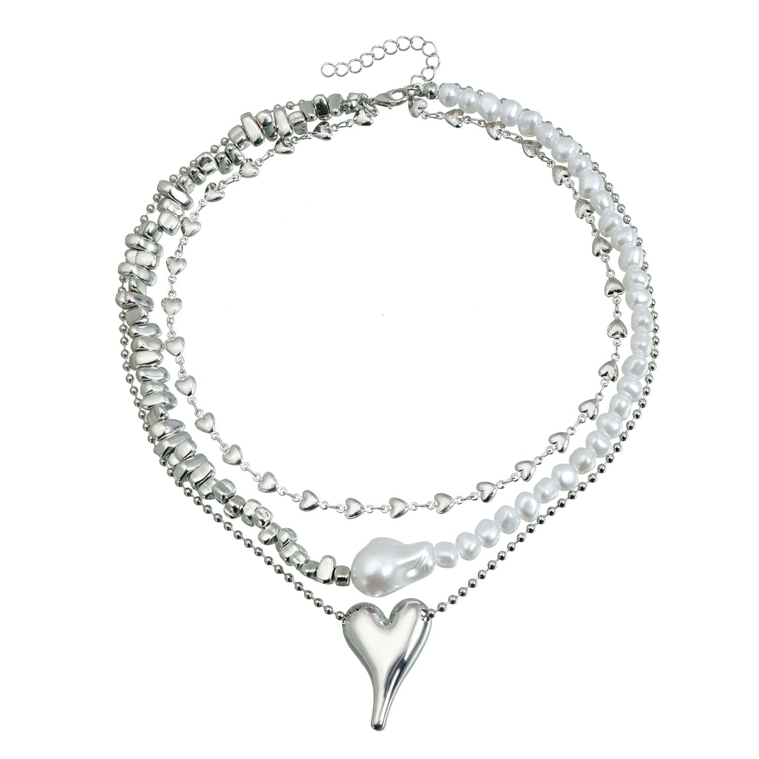 Pearl Heart Pendant Necklace – Trendy Metal Clavicle Chain for Women
