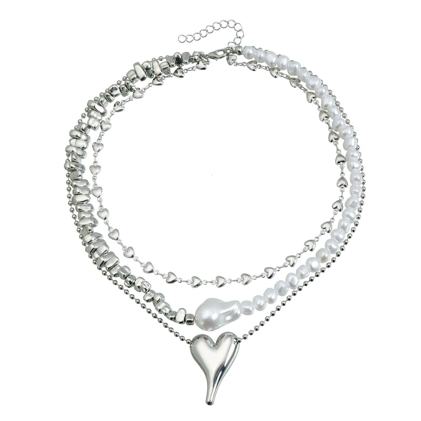 Pearl Heart Pendant Necklace – Trendy Metal Clavicle Chain for Women