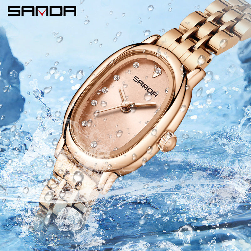 Sanda Women’s Quartz Watch – Diamond Accent Oval Dial, Waterproof Casual Watch