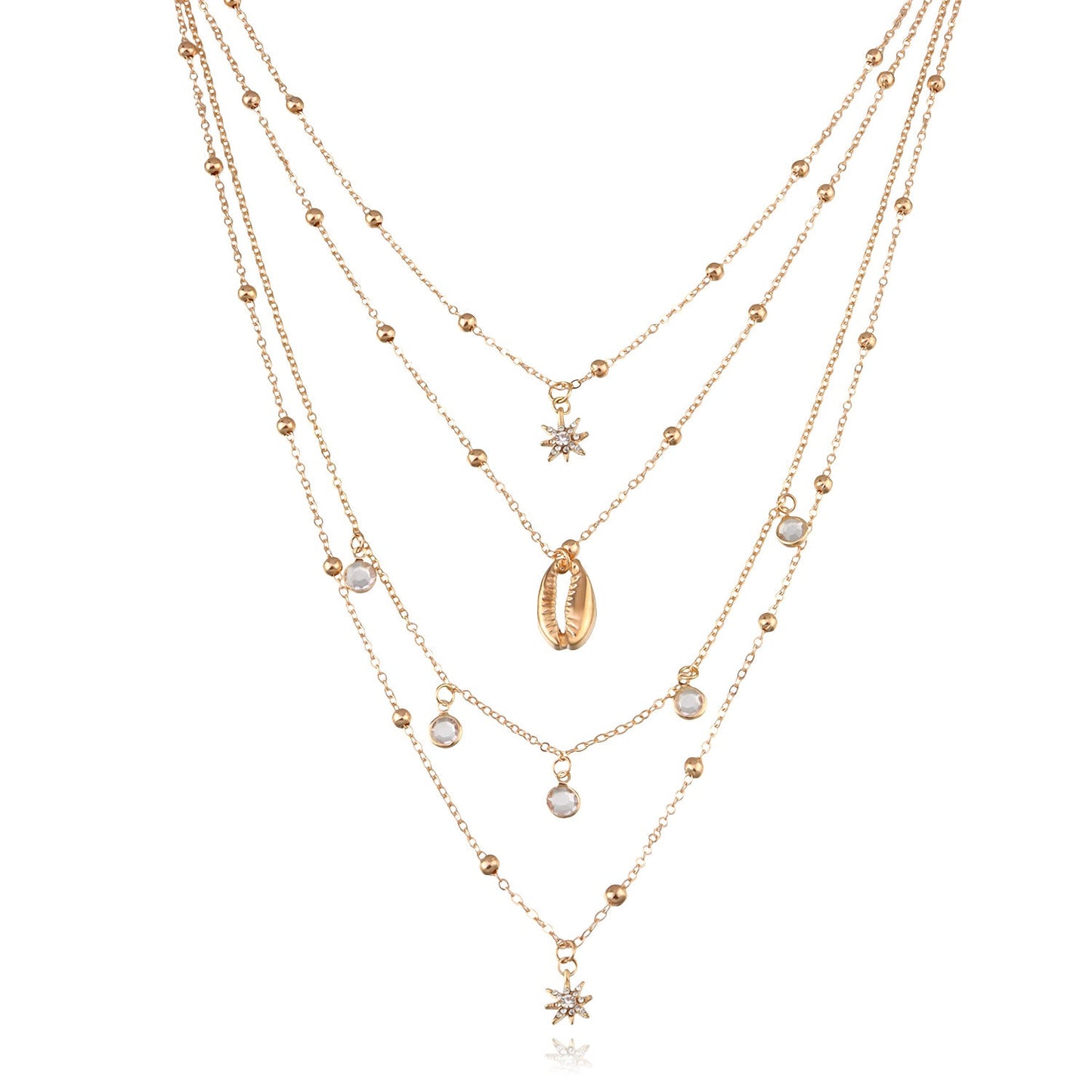 Rhinestone Star Pendant Layered Necklace for Women – Hip-Hop Chain Jewelry