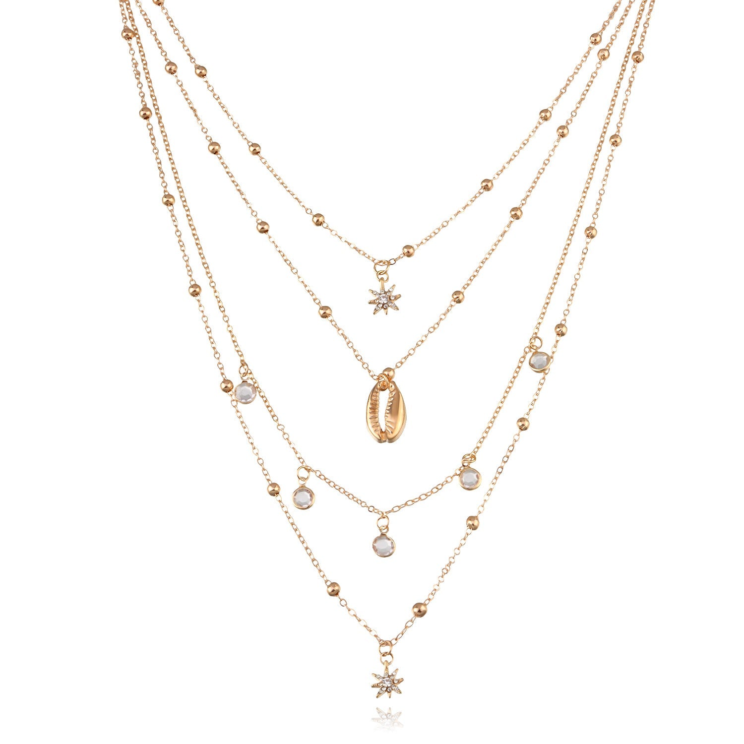 Rhinestone Star Pendant Layered Necklace for Women – Hip-Hop Chain Jewelry