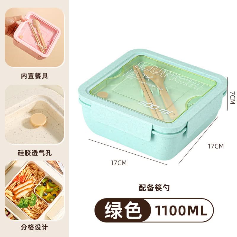 Microwave-Safe Wheat Straw Lunch Box with Tableware – 800-1000ml