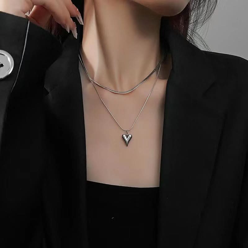 1 pc. Double-Layer Heart Pendant Necklace, Luxury Design