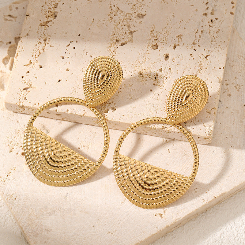 Gold Geometric Ring Earrings – Stainless Steel Trendy Jewelry for Women