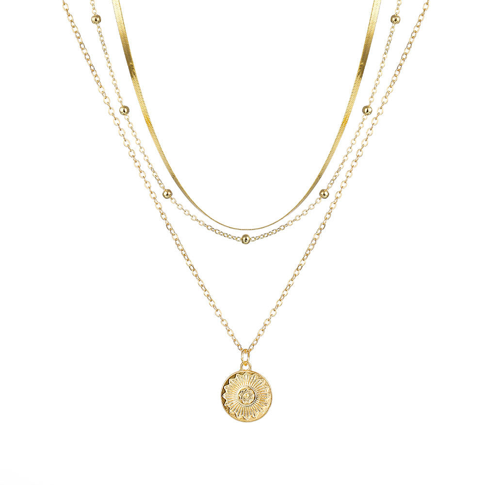 Layered Coin Pendant Necklace – Sparkling Multi-Chain Jewelry for Women