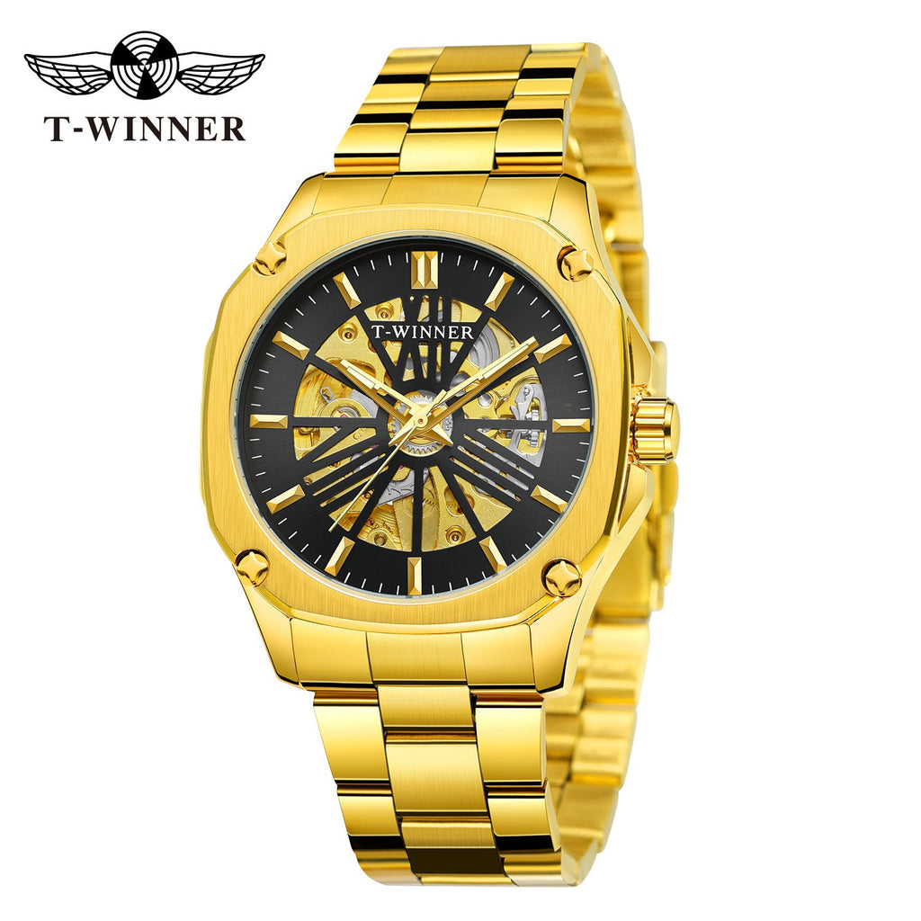 T-Winner Men’s Square Skeleton Automatic Mechanical Watch – Luminous Dial
