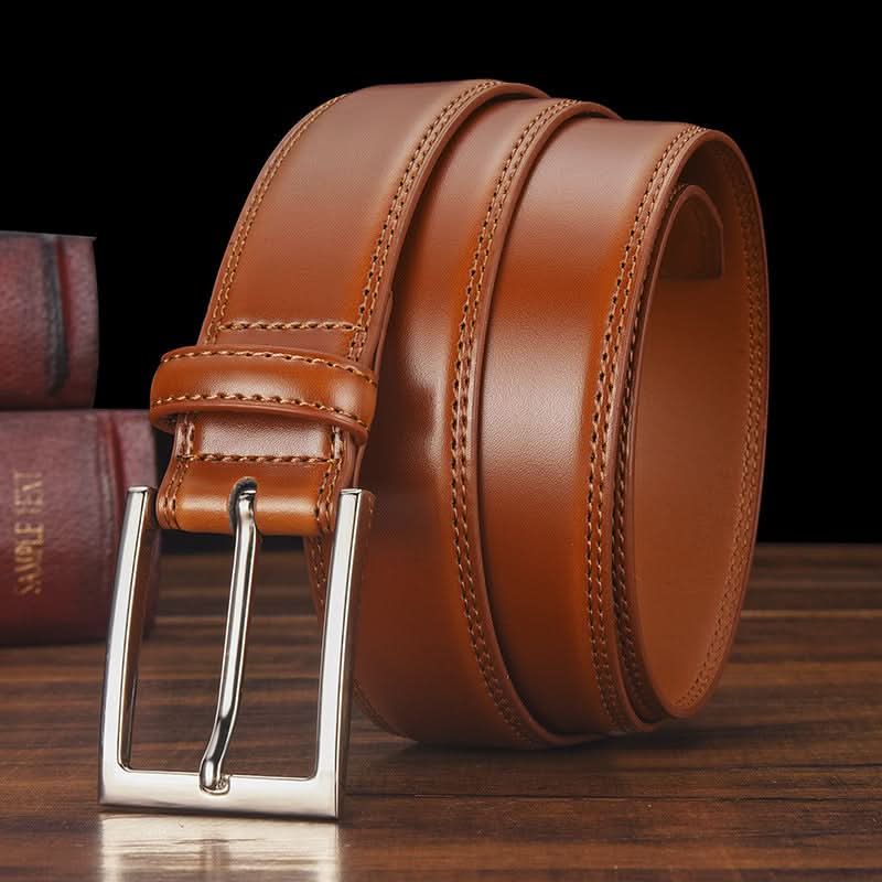 Men's Leather Belt with Pin Buckle