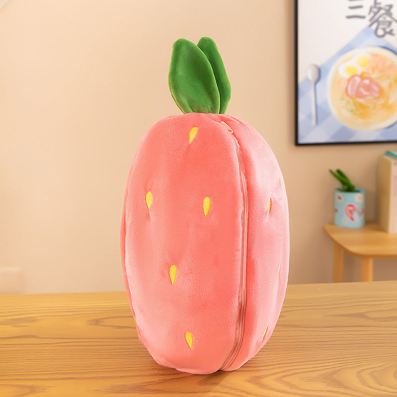 Transforming Strawberry & Carrot Rabbit Plush Toy – Soft Bunny Pillow Doll