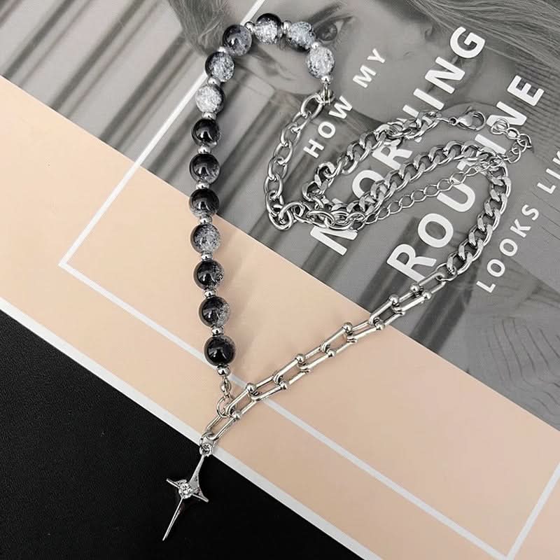 Men's Hip-Hop Star Pendant Necklace – Pearl Choker Chain