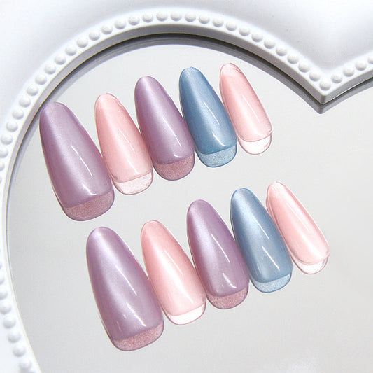 Rainbow Glass Press-On Nails – Handmade Detachable Almond-Shaped Nail Set