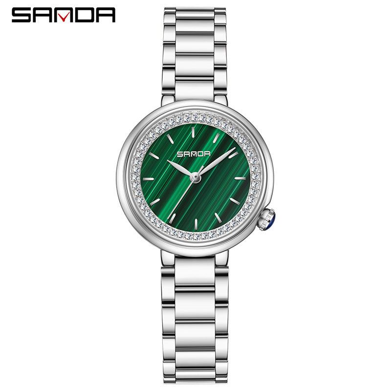 Sanda Women’s Stainless Steel Quartz Watch – Diamond Accent Small Dial Casual Watch