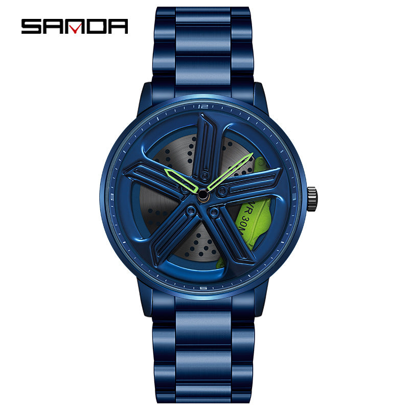 Sanda Men’s Quartz Watch – 360° Rotating Dial, Stainless Steel Strap, Waterproof Wristwatch