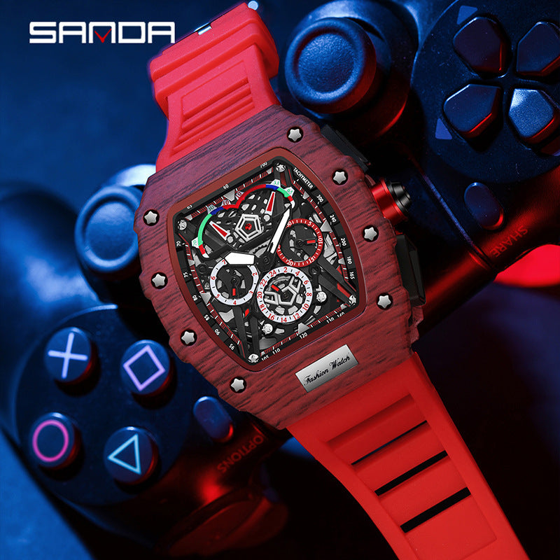 Sanda Men’s Barrel-Shaped Automatic Mechanical Watch – Luminous Hollow Dial