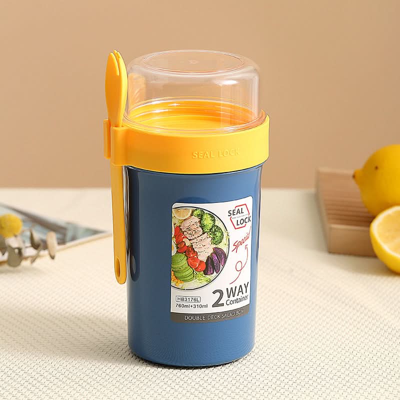 Double-Layer Yogurt & Salad Cup – Portable Breakfast Container with Fork