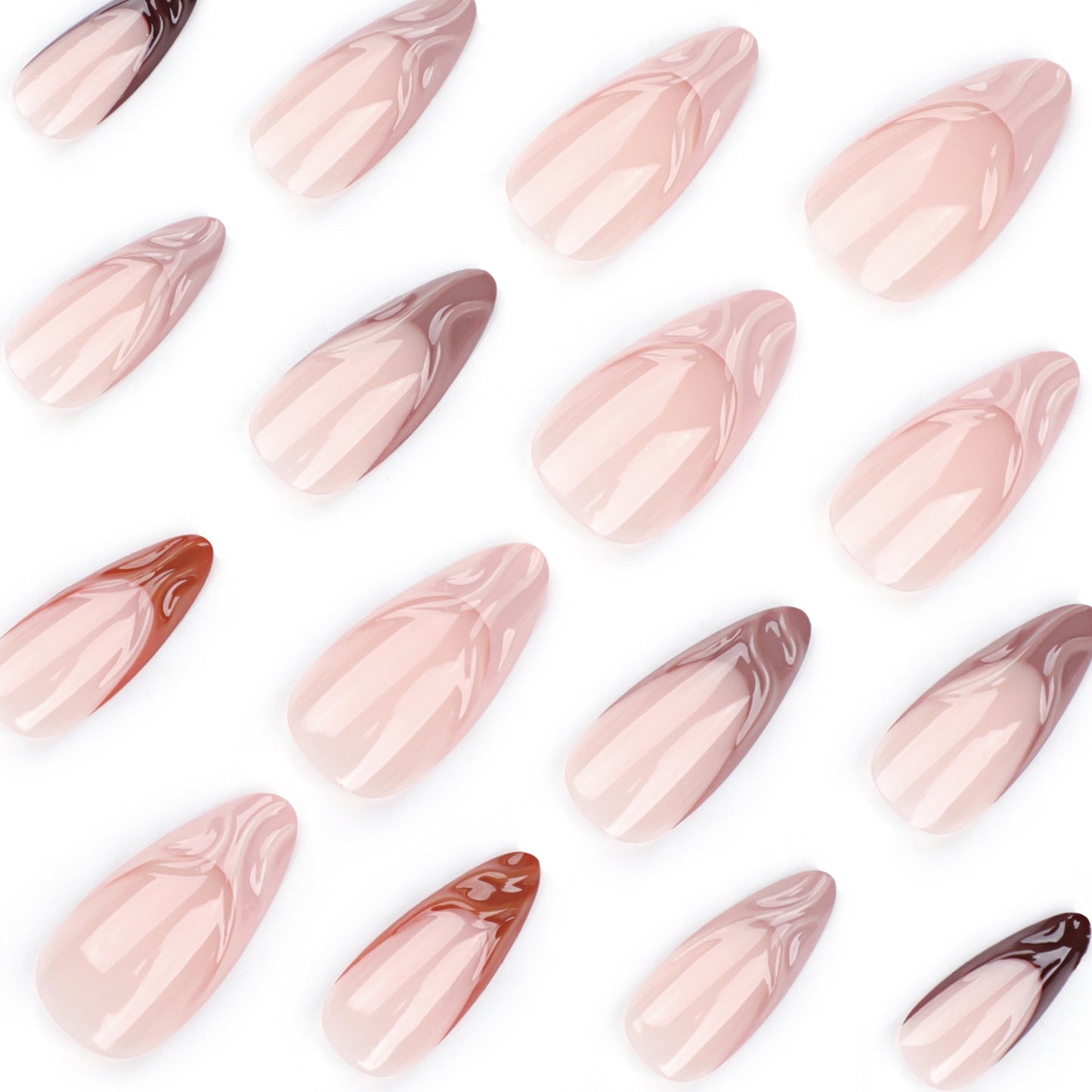Brown Swirl Stiletto Press-on Nails – Trendy Glossy Acrylic False Nails