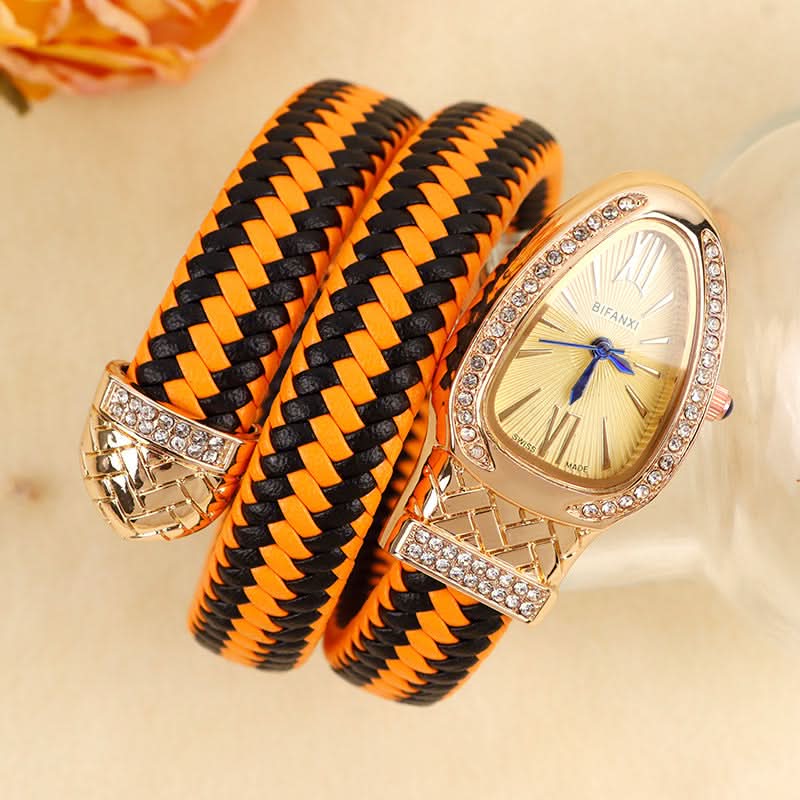 Women's Snake-Inspired Quartz Watch – Braided Leather Strap