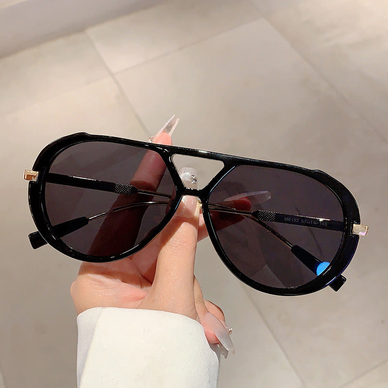 Cross-border New Retro Fashion High-end Round Face Slimming Sunglasses Leopard Frame Double Beam Design Flat Mirror