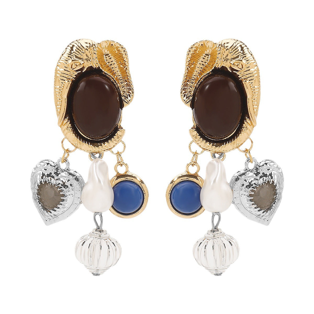 Retro Pearl Gemstone Earrings for Women – Oval Geometric Statement Jewelry