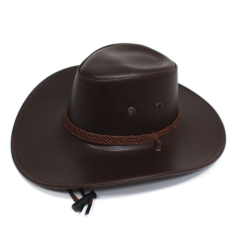 PU Leather Western Cowboy Hat – Unisex Outdoor Jazz Hat with Wide Brim
