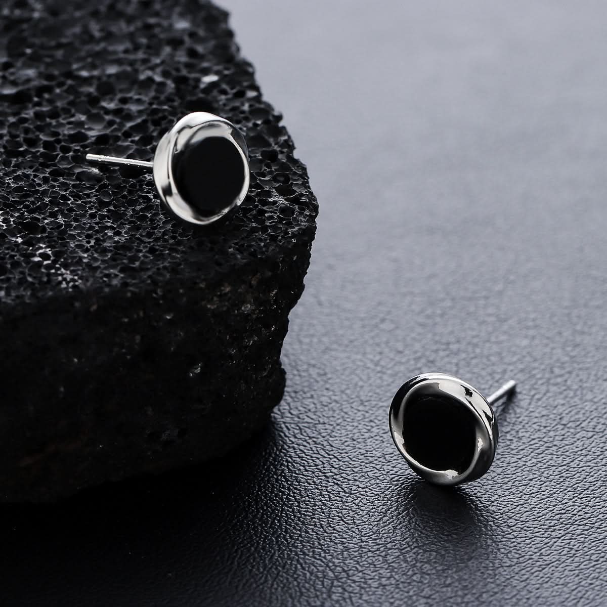 Minimalist Mobius earrings for men - black agate