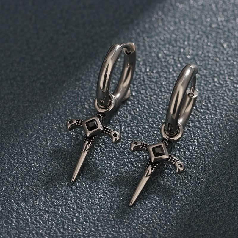Black Zircon Cross Punk Style Earrings – Unisex Jewelry