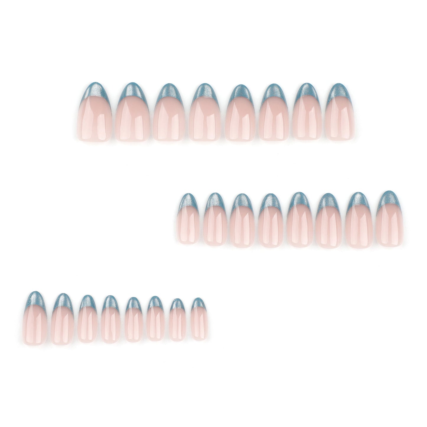 Cat Eye Teal French Tip Press-On Nails – Almond Shape, Shimmery Gradient Nails