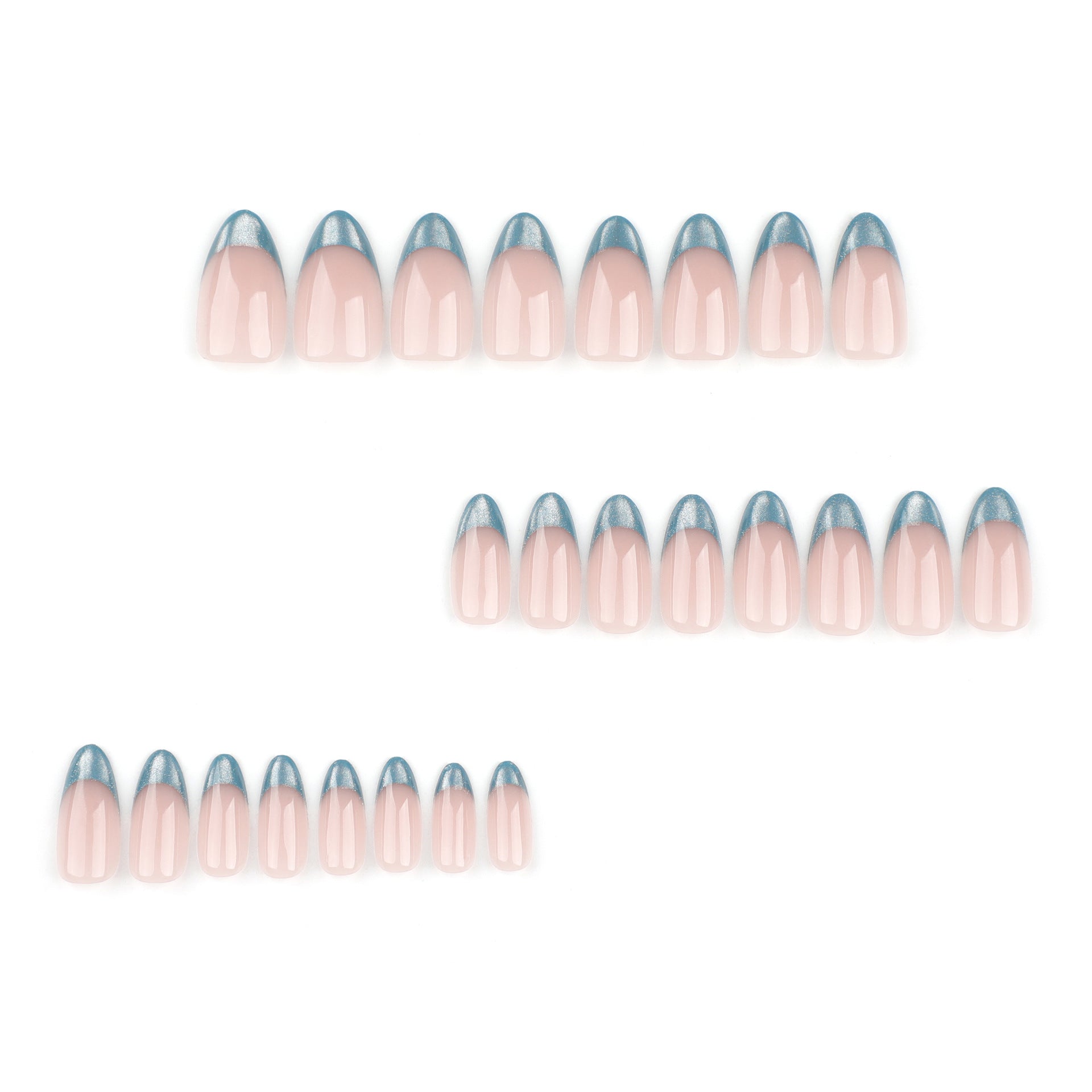 Cat Eye Teal French Tip Press-On Nails – Almond Shape, Shimmery Gradient Nails