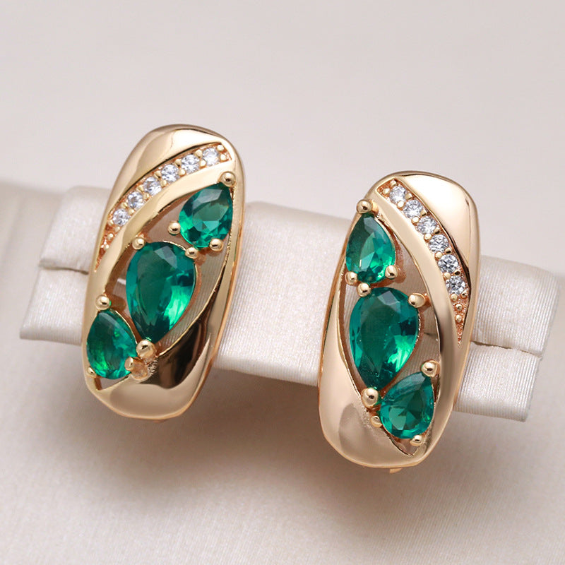 Green Zircon Earrings – Korean Style Geometric Jewelry