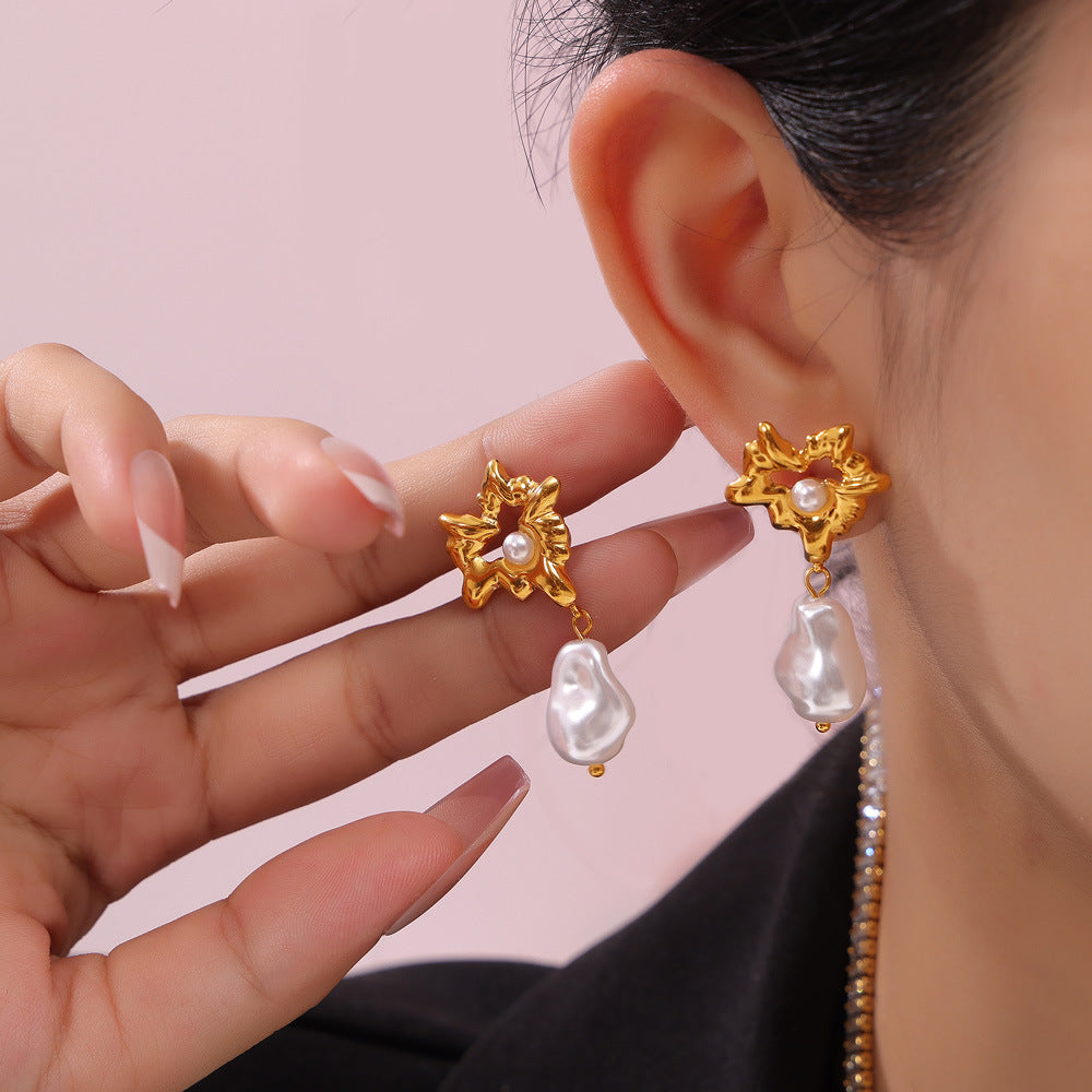 Gold-Plated Heart Shell Bead Earrings – Retro Hepburn Style | Women’s Statement Jewelry
