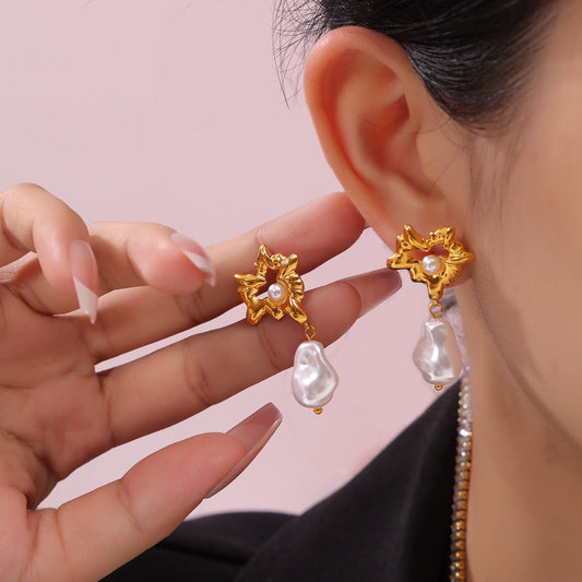Gold-Plated Heart Shell Bead Earrings – Retro Hepburn Style | Women’s Statement Jewelry