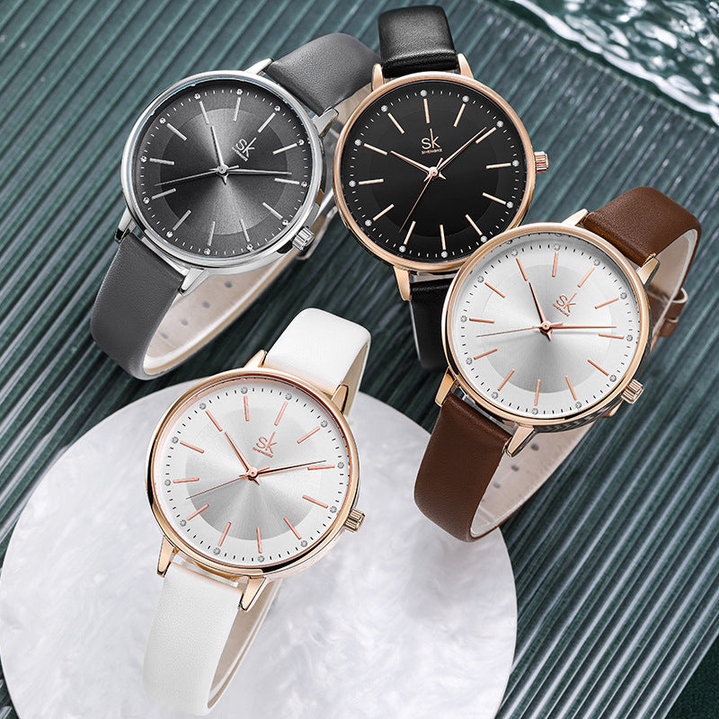 SK Women’s Quartz Watch – Casual PU Leather Strap, 30M Waterproof Fashion Design