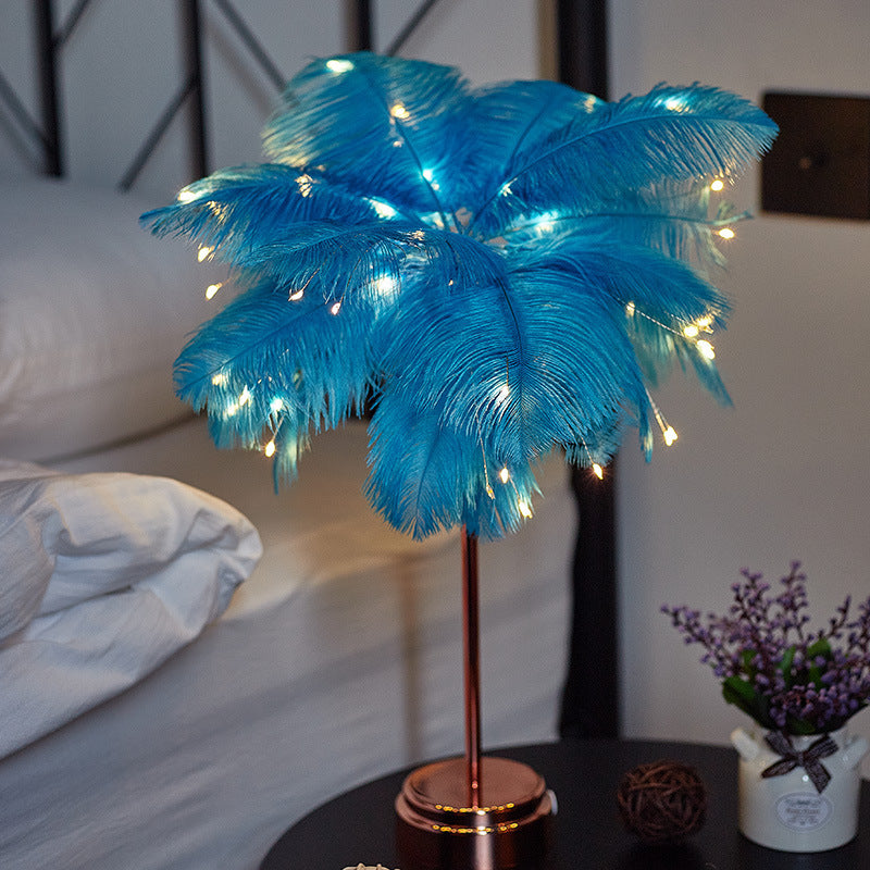 LED Feather Table Lamp – 50cm Romantic Night Light with Remote, USB Powered