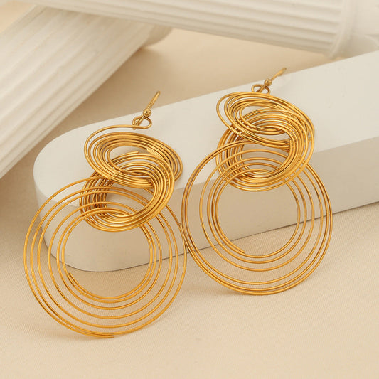 Geometric Multi-Layer Earrings for Women – Titanium Steel, Modern Style