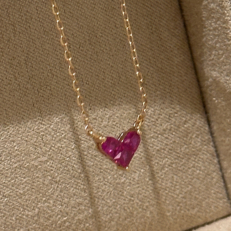 Rose Red Heart Pendant Necklace – Women's Dainty Electroplated Clavicle Chain Jewelry