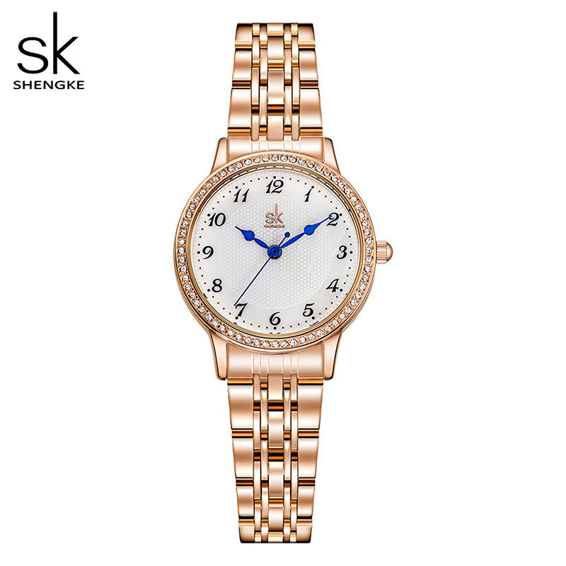 SK Women’s Quartz Watch – Small Diamond Dial, 30M Waterproof Fashion Wristwatch