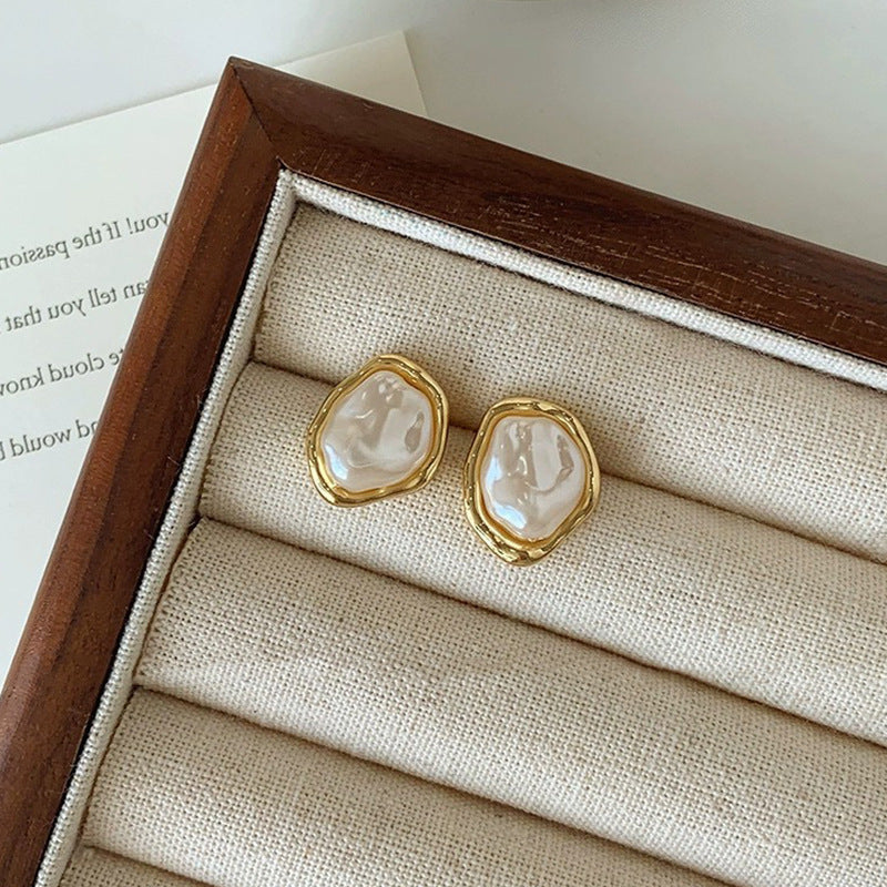 Baroque Pearl Earrings for Women – French Retro Silver Needle